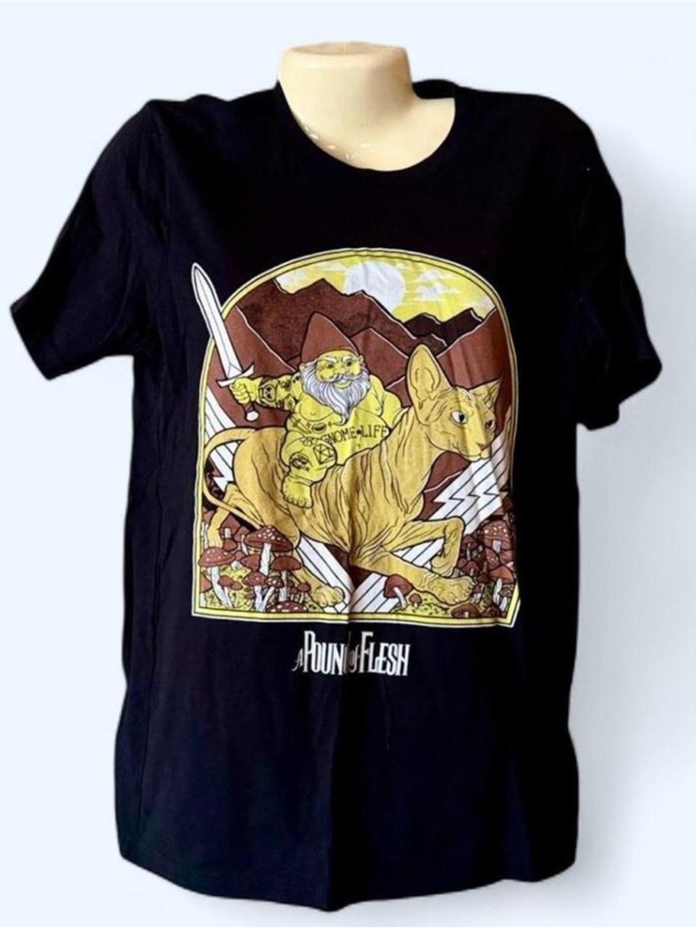 Bella + Canvas Black Short-Sleeve Tee with Yellow and Brown Gnome Graphic